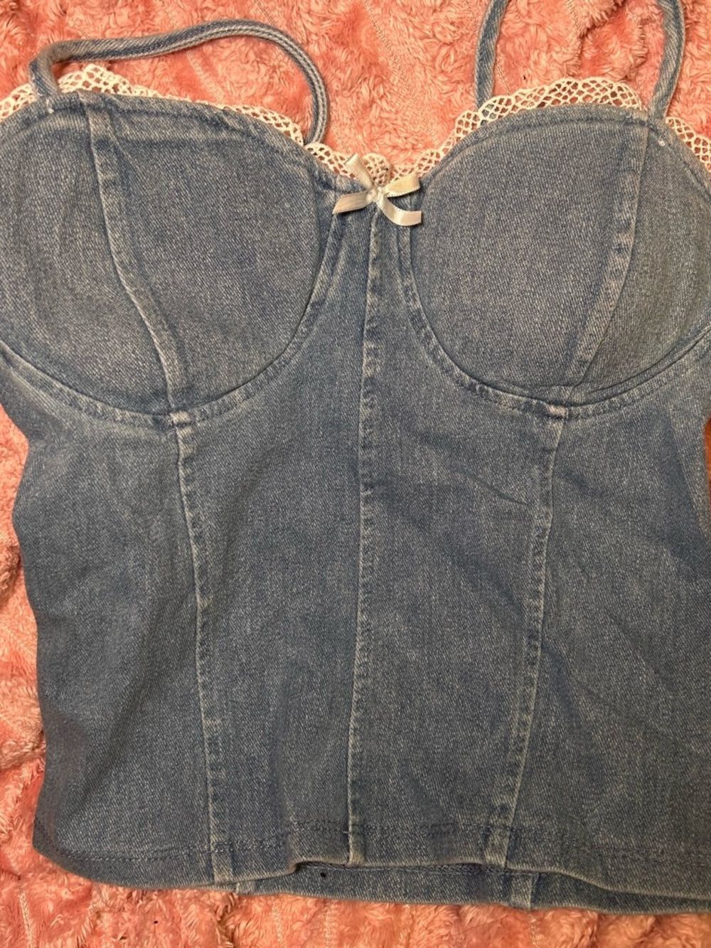 Women’s Blue Denim Bustier Top with Lace Trim